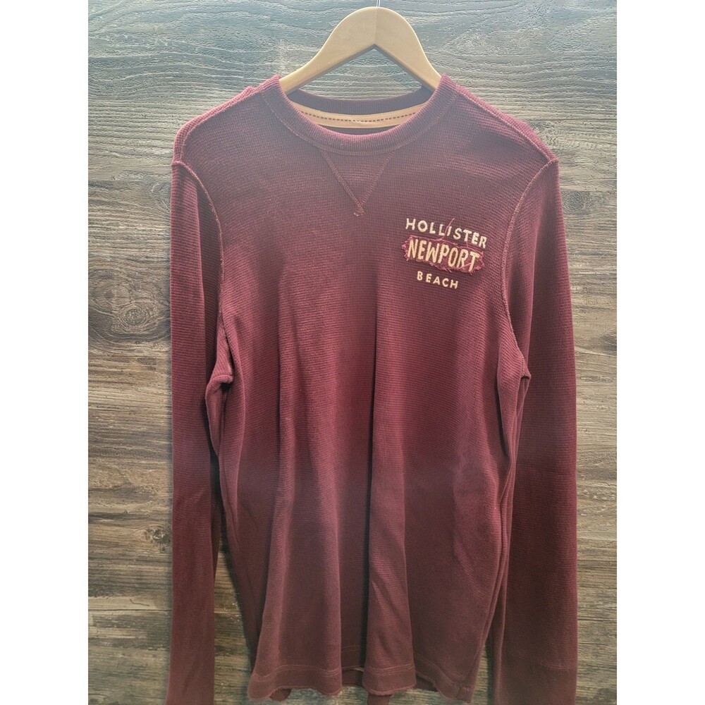 HOLLISTER Men's Medium Crewneck Pullover Shirt Dark Maroon Waffle Knit Sz XL